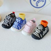 春秋季宝宝学步鞋4软底魔术贴帆布鞋1-3岁2男女婴幼儿地板鞋格子0