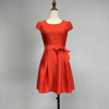 红色短袖连衣裙女2023夏季高腰，显瘦甜美露腰纯色a字裙小个子中裙