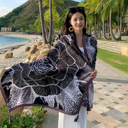 民族风玫瑰花丝巾，女夏季防晒披肩百搭海边旅游度假海滩沙滩巾围巾