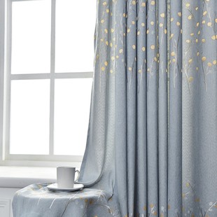 窗帘遮光2023竹节棉北欧现代风格挂钩式灰蓝色卧室客厅落地窗成品