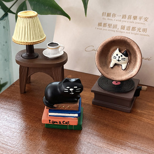 无味清欢可爱猫咪树脂，摆件日式咖啡台灯，工艺品装饰创意小礼物
