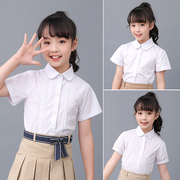 女童白色衬衫儿童短袖夏季白衬衣(白衬衣，)小学生表演出中大童女孩纯棉校服