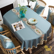 欧式餐桌布椭圆形桌布防水防油免洗椭圆桌布，新中式中国风茶几台布