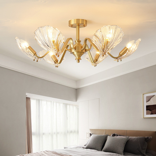 客厅吸顶灯卧室美式轻奢吊灯，法式高端欧式复古主卧奶油风全铜灯具