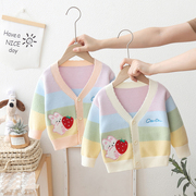女童薄款开衫毛衣婴儿童装草莓，兔洋气针织，线衫外套2023毛线衣