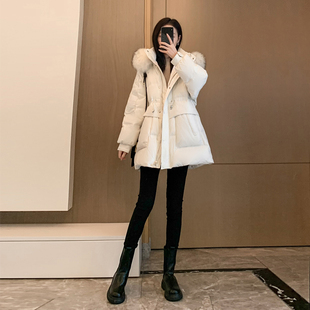 设计感白色羽绒服女冬季2023中长款大毛领韩版白鸭绒加厚外套