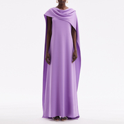 水紫色晚礼服2024长款高端气场女王派对主持年会婆婆连衣裙女