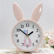 小兔子可爱闹钟儿童男女孩学生床头卧室静音学习用白色绿色时钟表