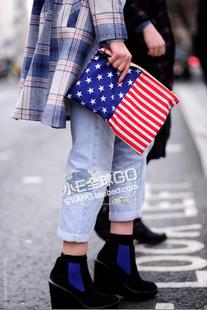 美国americanapparelaa星条旗印花化妆袋帆布，收纳手拿包