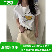 欧货小版t恤衫女2024夏季时尚，字母香蕉图案短袖纯棉圆领上衣