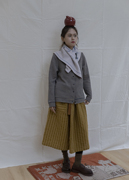 lifeportrait赭黄日本羊毛围巾，布条纹(布，条纹)半裙