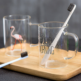 漱口杯简约带把手创意，透明玻璃牙缸洗漱杯喝水杯情侣家用刷牙杯子