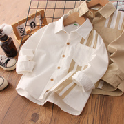 男童衬衫春秋款2024春装，儿童白衬衣(白衬衣，)男孩小童宝宝长袖纯棉上衣