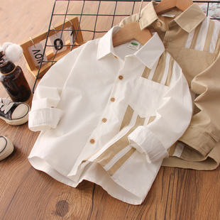 男童衬衫春秋款2024春装，儿童白衬衣(白衬衣)男孩，小童宝宝长袖纯棉上衣