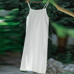 夏季打底吊带裙宽松内搭衬裙女大码百搭纯棉中长款背心白色连衣裙