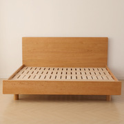 北欧樱桃木悬浮床全实木双单人床，现代简约床，日式原木小户型主卧床
