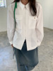 韩版chic极简主义设计感小众，拉链翻领双口袋，长袖白色内搭衬衫女