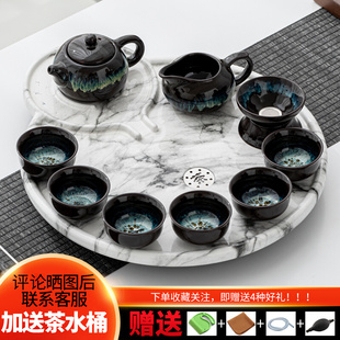 W1TR茶盘家用2023小型轻奢现代圆形密胺茶托盘排水带陶瓷茶具