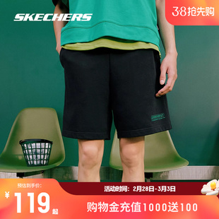 Skechers斯凯奇黑色短裤男2024年夏季女士简约宽松透气裤子