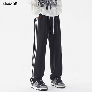 SDMADE夏季薄款美式复古三条杠裤子男生潮牌宽松直筒休闲运动卫裤