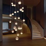 北欧楼梯长吊灯现代简约别墅，复式水晶砂圆球，客厅餐厅轻奢旋转灯具