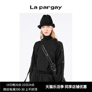 Lapargay纳帕佳春季女装黑色上衣修身长袖连帽短款套头针织衫