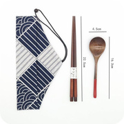 好货日式便携餐具筷子勺子，套装实木筷子三件套学生上班族环保木头