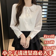 春季女装150cm显高加小码XXXS小矮个子娃娃领花边拼接雪纺衫衬衫