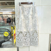 88099欧洲站夏装，2024款时尚高腰蕾丝剪花透视网纱中长半身裙包裙