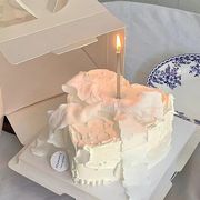 七夕情人节爱心心形蛋糕装饰白色，褶皱纱蝴蝶结，鱼尾纱丝带蜡烛插件