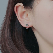 s925纯银黑色四叶草螺丝拧后挂式耳钉，耳环耳饰气质韩版设计感轻奢
