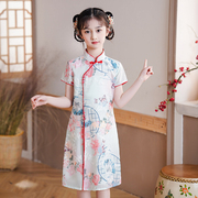 女童旗袍夏装裙子2023中国风，夏季洋气儿童，雪纺薄款改良连衣裙