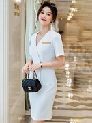 白色美容院工作服夏季韩版ol通勤医美高端气质短袖职业装连衣裙女