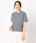 日本订单春品经典拼色条纹圆领口袋，女士t恤衫短袖情侣danton
