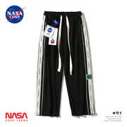NASA联名夏季条纹裤子男美式高街hiphop休闲长裤宽松大码直筒卫裤