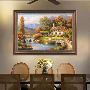 美式玄关装饰画餐厅，挂画饭厅复古风景壁画，卧室客厅背景墙欧式油画