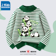 真维斯集团童装儿童毛衣，秋冬款宝宝洋气熊猫，条纹上衣男童保暖冬装