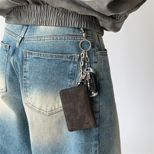 mrdong韩国男女复古多功能卡，包零钱包钥匙扣，挂饰复古pu小钱包