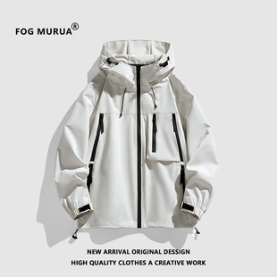 fogmurua美式机能风冲锋衣，纯色连帽男复古宽松潮流，山系户外外套b