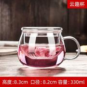 耐热玻璃花茶杯透明家用子，带把盖加厚茶水分离办公过滤泡茶杯#