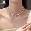 山茶花项链2024珍珠颈链女法式轻奢小众气质锁骨链高级感