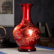 极速水晶釉陶瓷器落地大花瓶摆件家居红景德镇客厅中式结婚装饰工