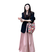 2024早春小个子韩系穿搭一整套装连衣裙子法式多巴胺粉色长裙