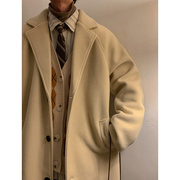 米白色毛呢西装外套，男冬款加厚谢尔比(谢尔比)大衣，高级感轻熟风中长款风衣