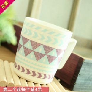 zakka杂货 田园风格陶瓷马克杯 几何图形水杯 咖啡杯