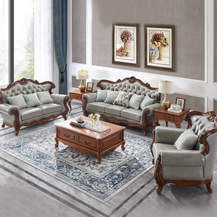 美式沙发真皮沙发全实木欧式沙发组合轻奢新古典(新古典)奢华客厅家具整装