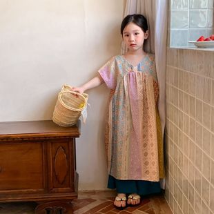 女童连衣裙母女装，2023夏款儿童短袖印花波西米亚，长裙亲子装沙滩裙