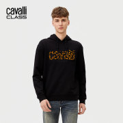 Cavalli Class卡沃利春季豹纹植绒印花连帽卫衣男百休闲外套