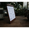 黑胡桃木立式菜单夹展示牌，桌面立牌咖啡西餐厅，吧台广告海报展示架