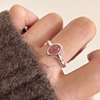 121S925纯银水晶粉色草莓晶戒指女夏椭圆形气质食指环可调节